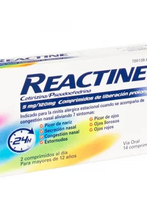 Reactine-Cetirizina-Pseudoefedrina Reactine Cetirizina/Pseudoefedrina 5 mg/120 mg, 14 Comprimidos